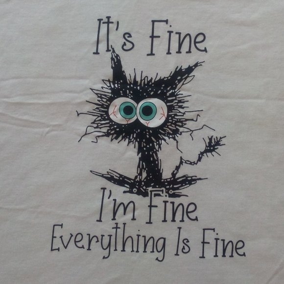 Tops - "I Am Fine. Everything Is Fine" Letter Print T-shirts, Cat Graphic Short Sleeve